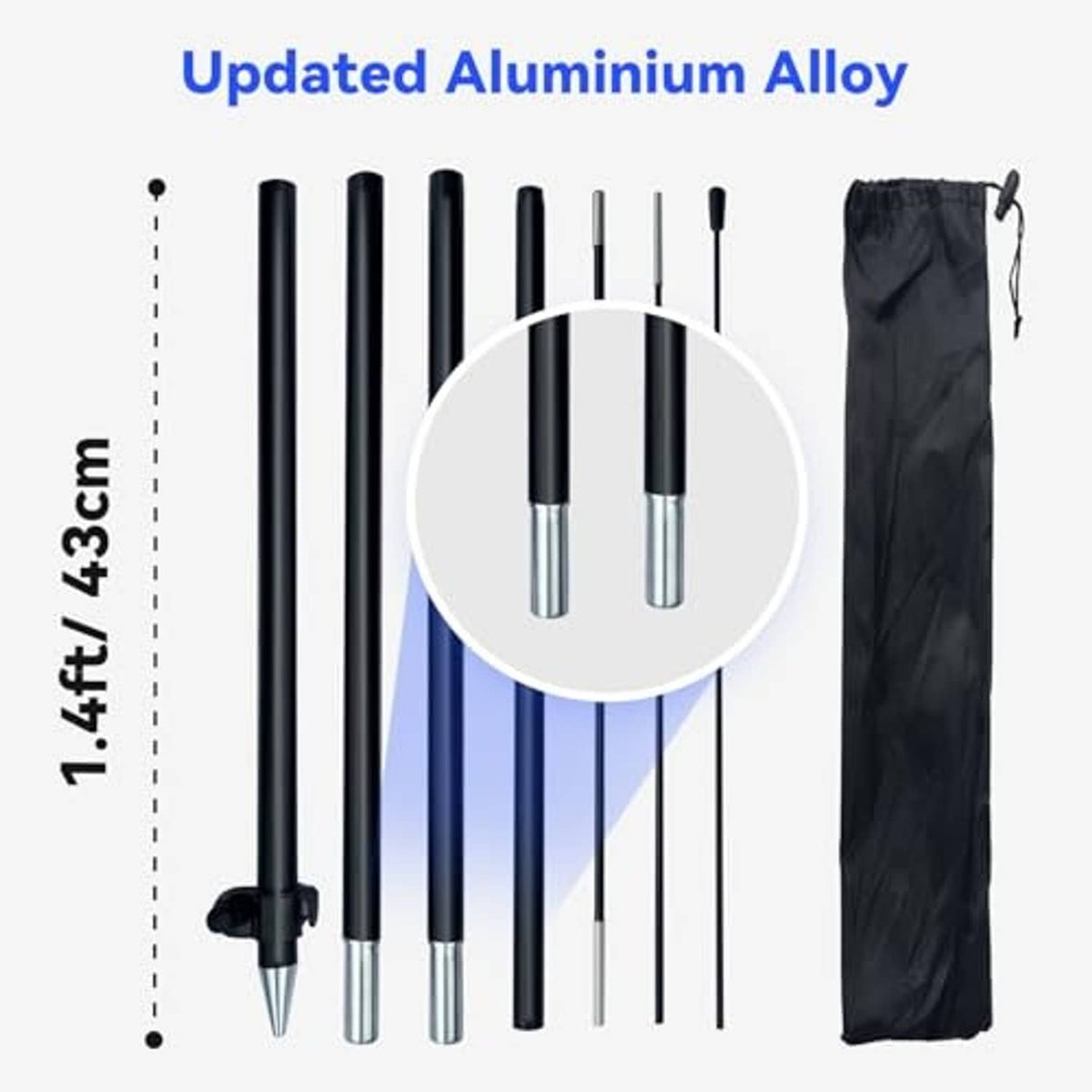 Aluminum alloy feather flag pole kit with ground spike, poles, and black carry bag