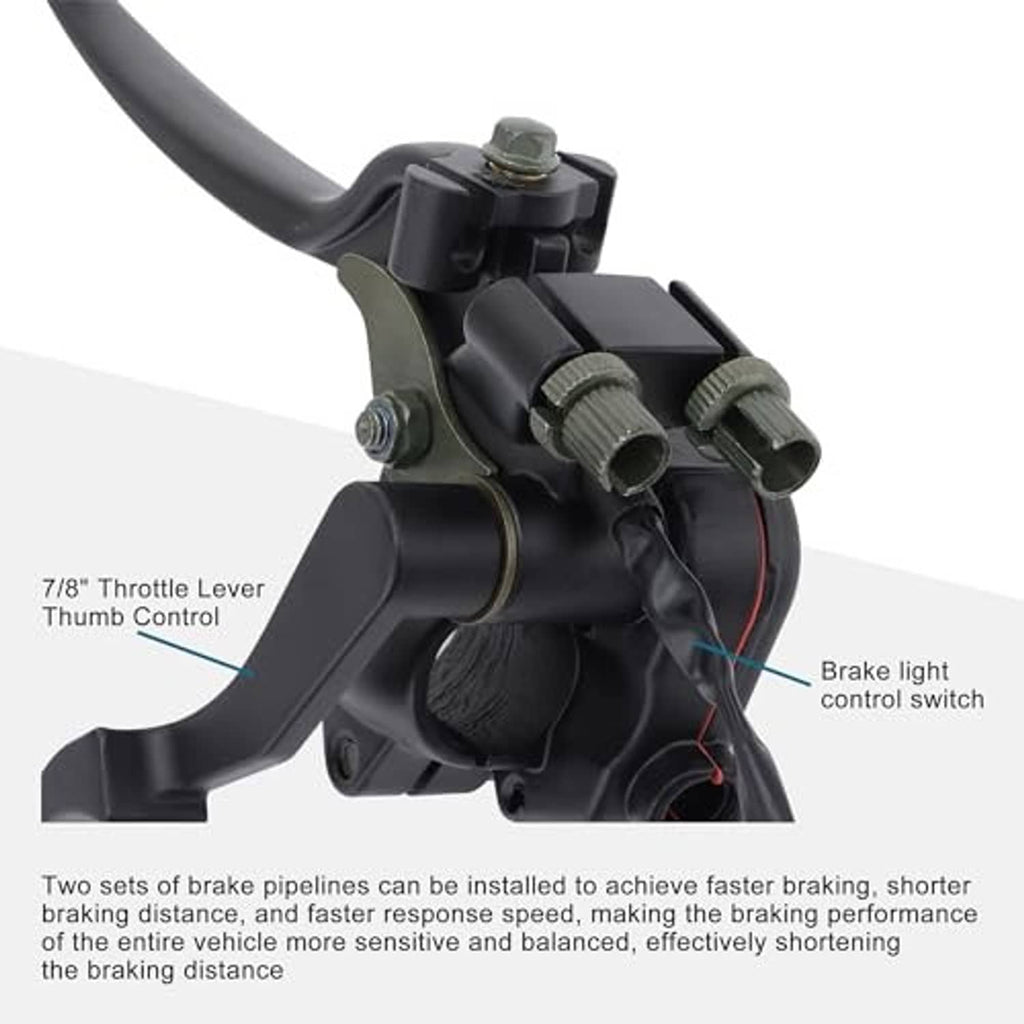 Thumb throttle lever with black brake light switch control housing on assembly
