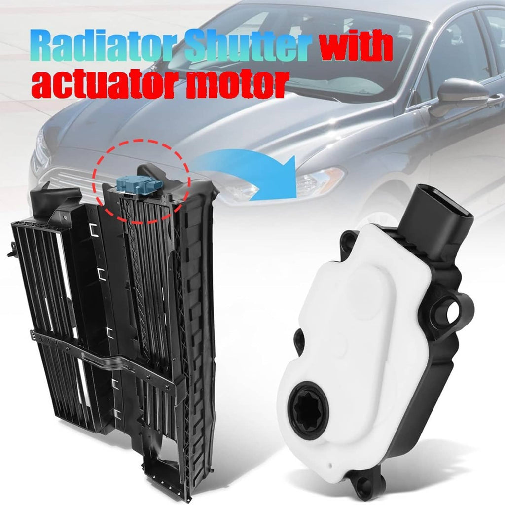 Radiator shutter grille assembly with actuator motor and shutter louvers, black