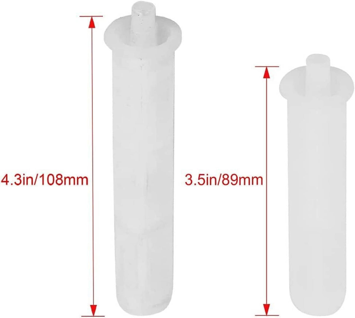 Clear fuel tube inserts in two lengths for a fuel valve petcock, with fitting openings.