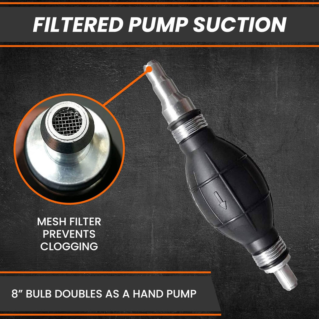 Black bulb hand pump with metal mesh filter tip for siphon suction