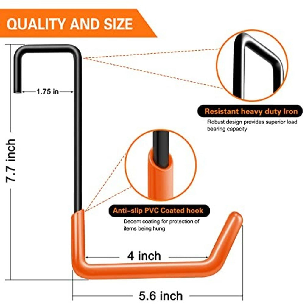 Bike hanger hook with black metal frame and orange PVC-coated anti-slip grip