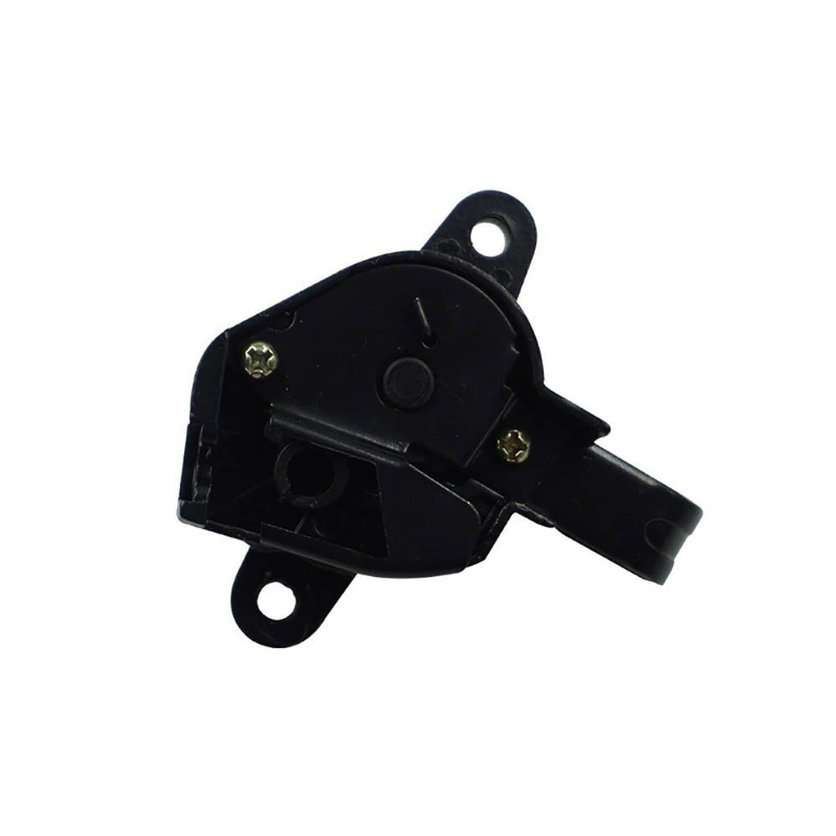 Black seat lock actuator with mounting holes and latch mechanism