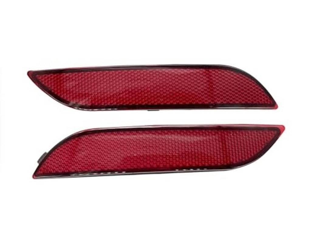 Red rear bumper reflector lens pair with textured surface