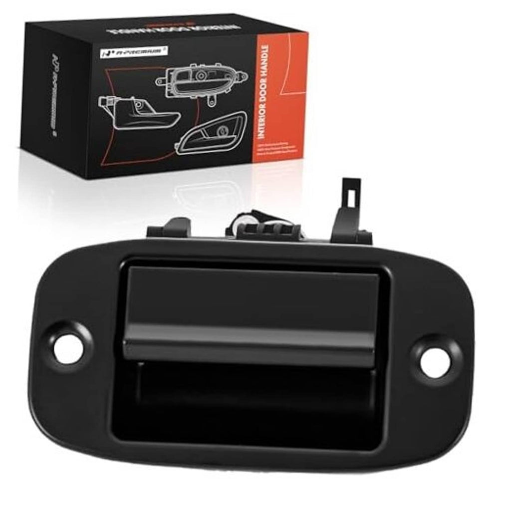 Black interior door handle with smooth rectangular lever and two round mounting holes