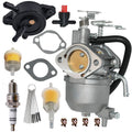 Carburetor assembly parts kit with gaskets, jets, spark plug-style filter and hardware