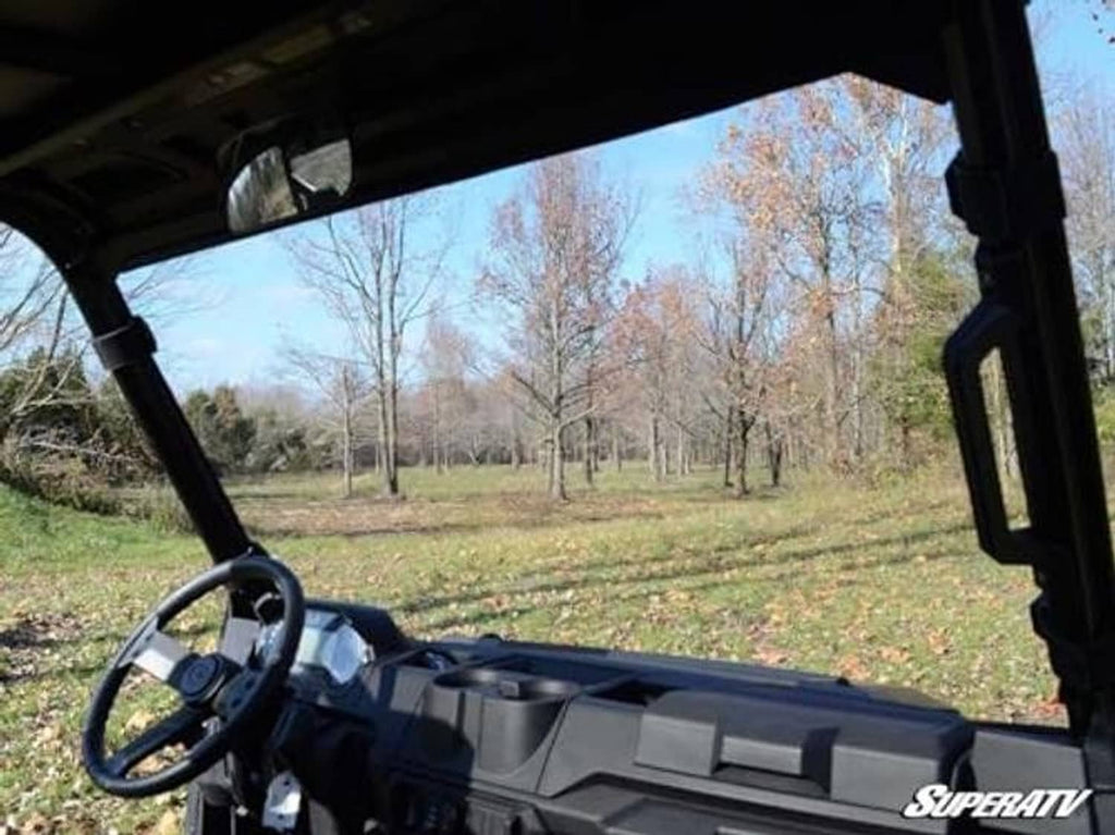 Cab windshield frame with clear glass on Polaris Ranger XP 900, from driver seat
