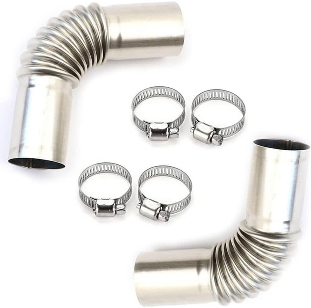 Stainless steel exhaust pipe elbow with corrugated flex tube and four metal clamps