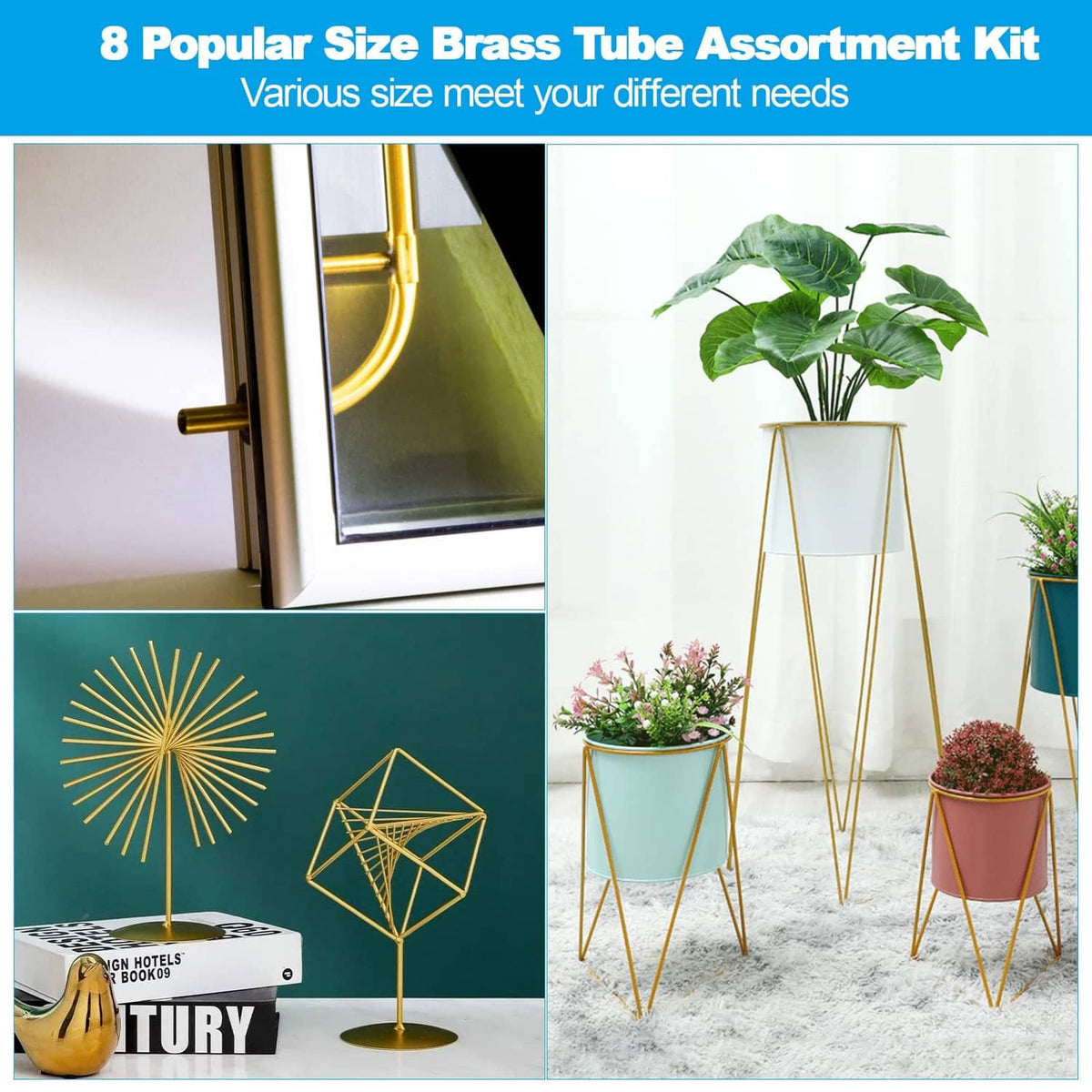 Gold brass tube assortment displayed for DIY use, multiple tube sizes