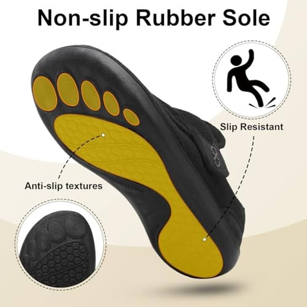 Black men's slippers with non-slip rubber sole and textured anti-slip tread
