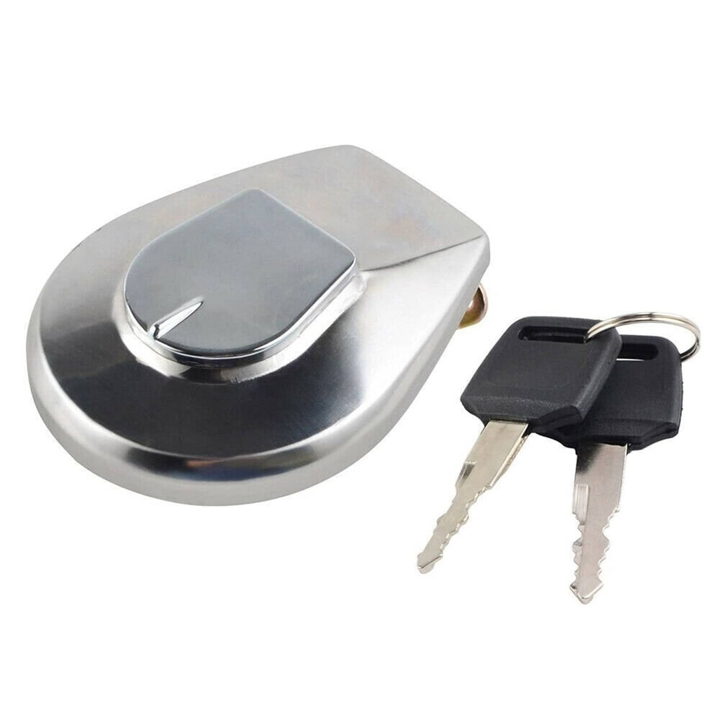 Fuel tank lock cap with chrome finish and two metal keys