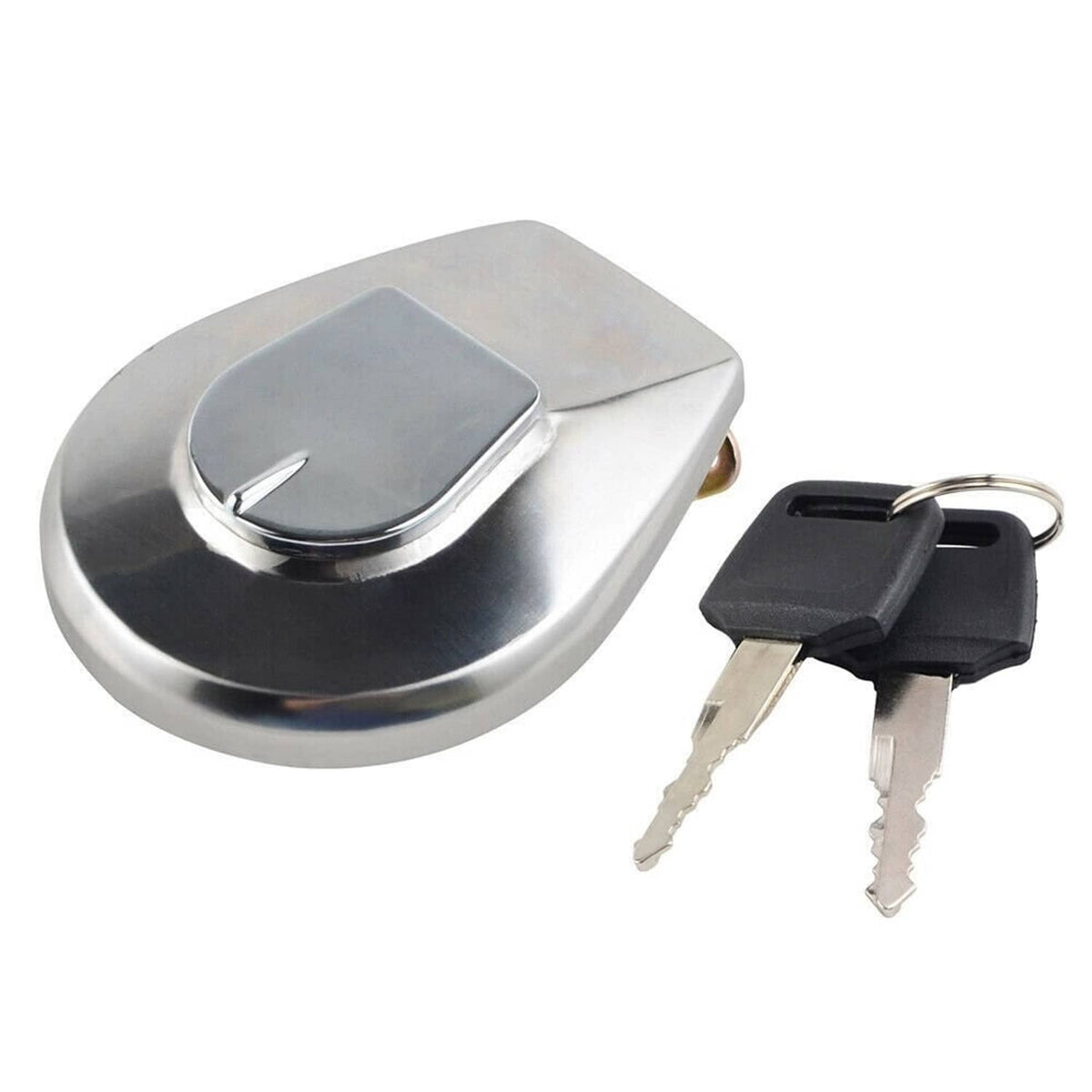 Fuel tank lock cap with chrome finish and two metal keys