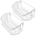 Set of two clear refrigerator door bins with mounting clips.