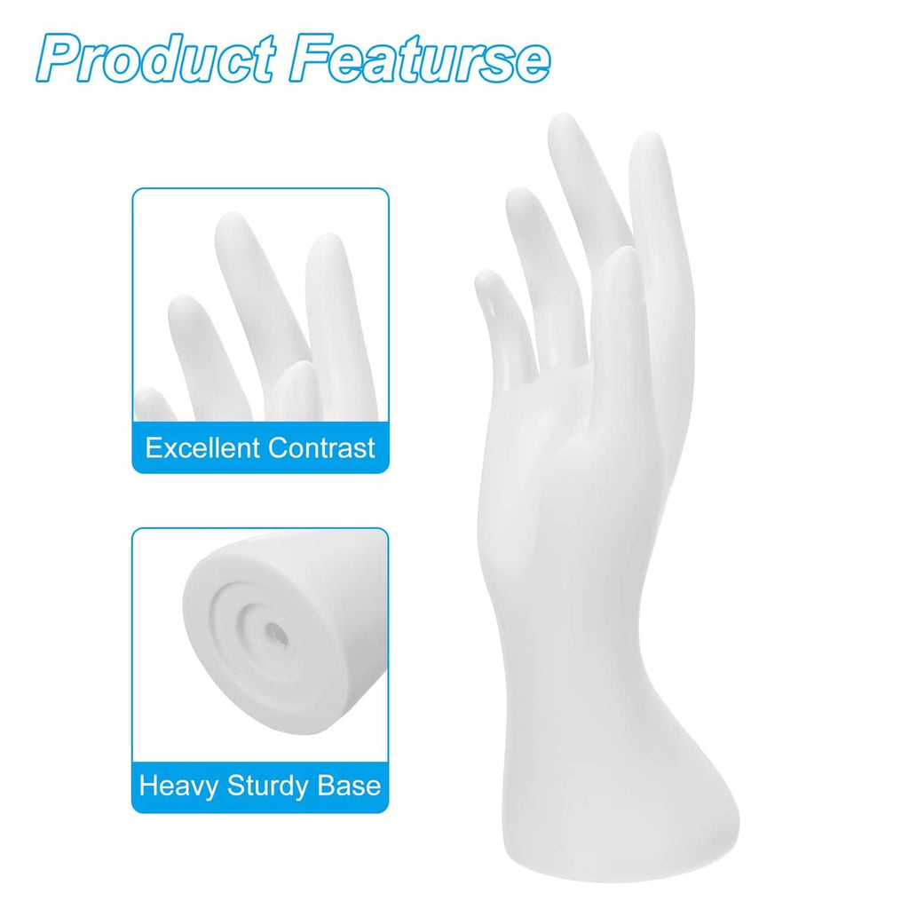 White hand ring holder display stand with ring slots and sturdy rounded base