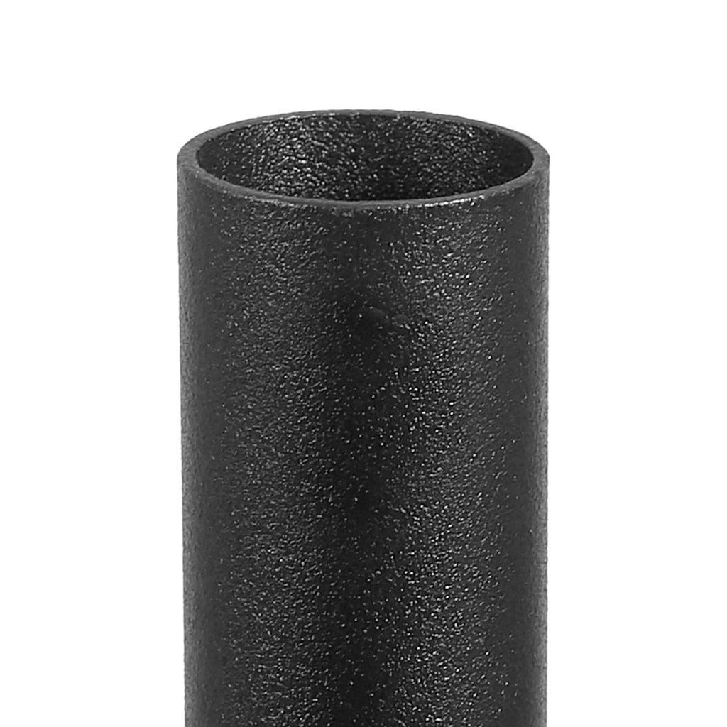Black round aluminum deck baluster spindle, close-up of tube end.