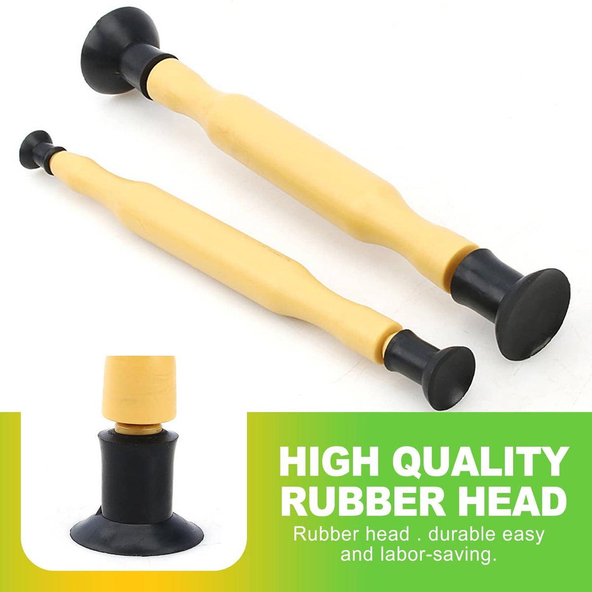 Close-up pair of valve lapping tools with tan handles and black rubber suction heads