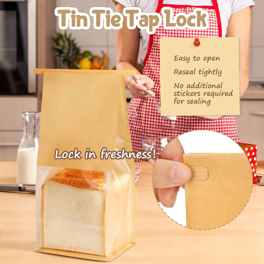 HONKID brown paper bag with tin-tie top and clear window for baked goods