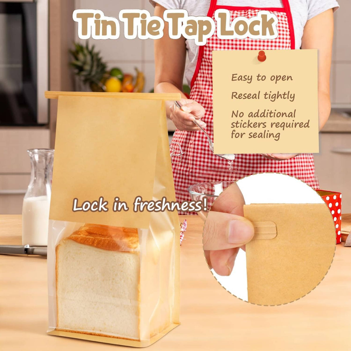 HONKID brown paper bag with tin-tie top and clear window for baked goods