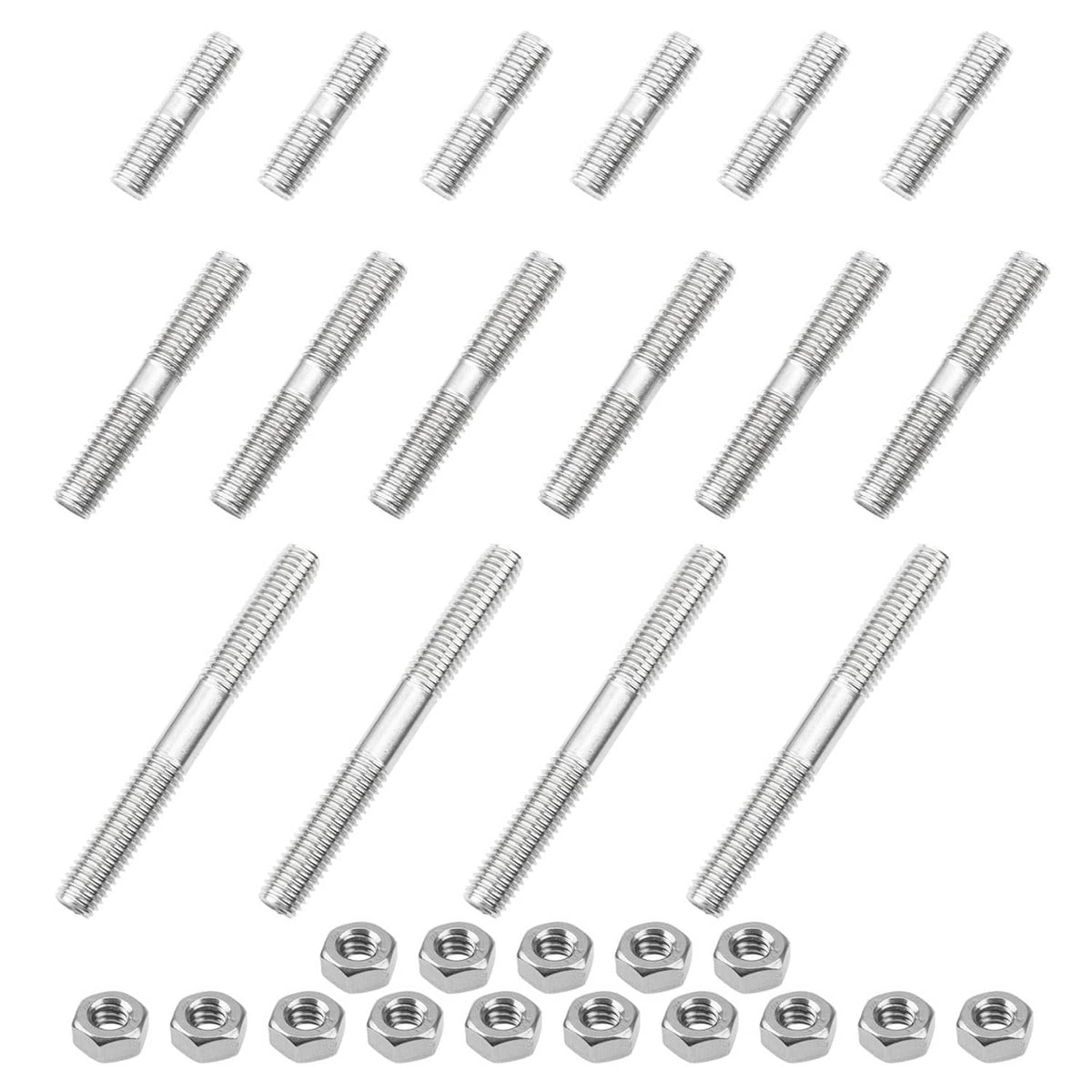 RivetOak Rrina Metric 16Pcs 304 Stainless Steel Double End Threaded Stud One Size