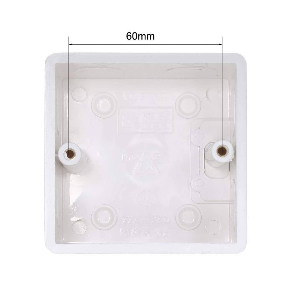 White deep wall switch box housing with square interior and two mounting screw holes