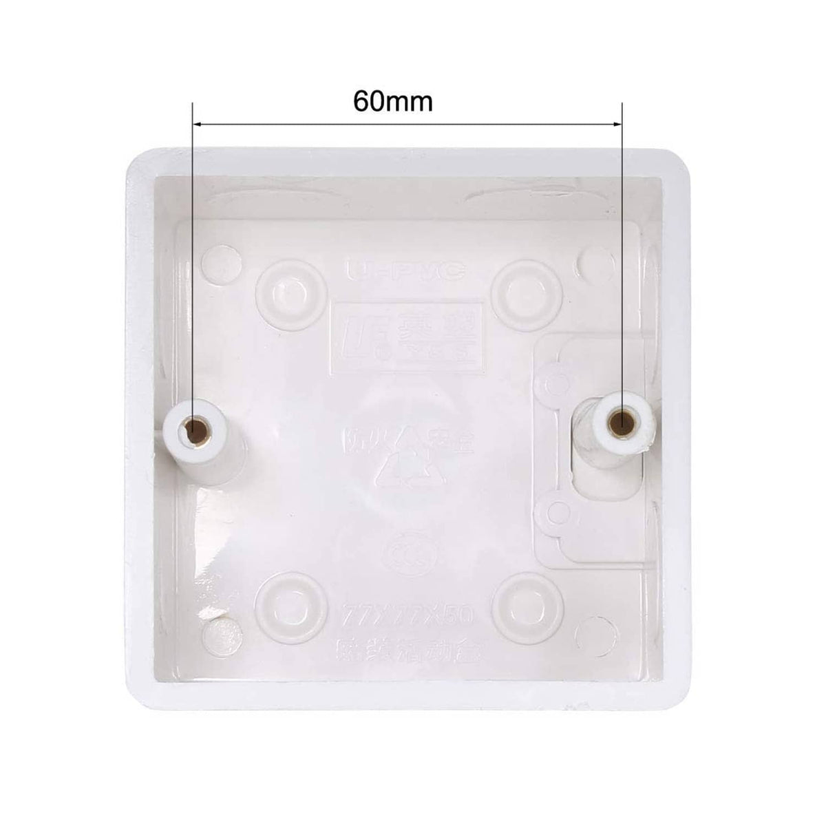 White deep wall switch box housing with square interior and two mounting screw holes