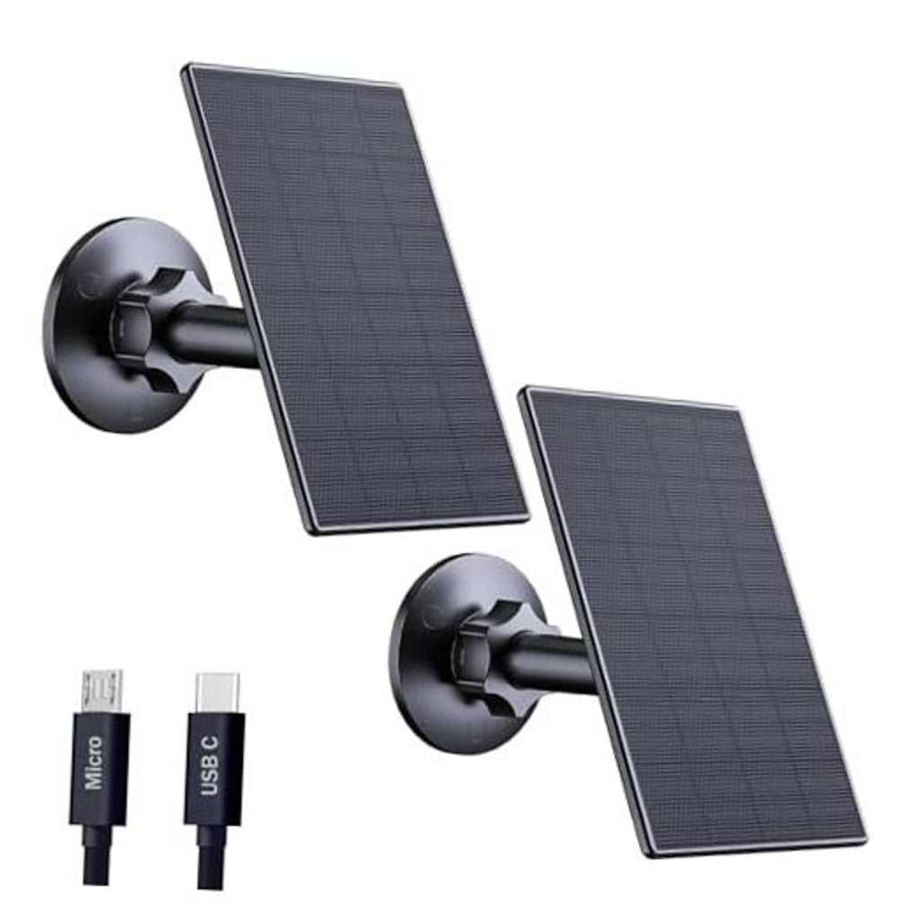 Black solar panel charger set with wall mount and Micro USB leads, 2-pack