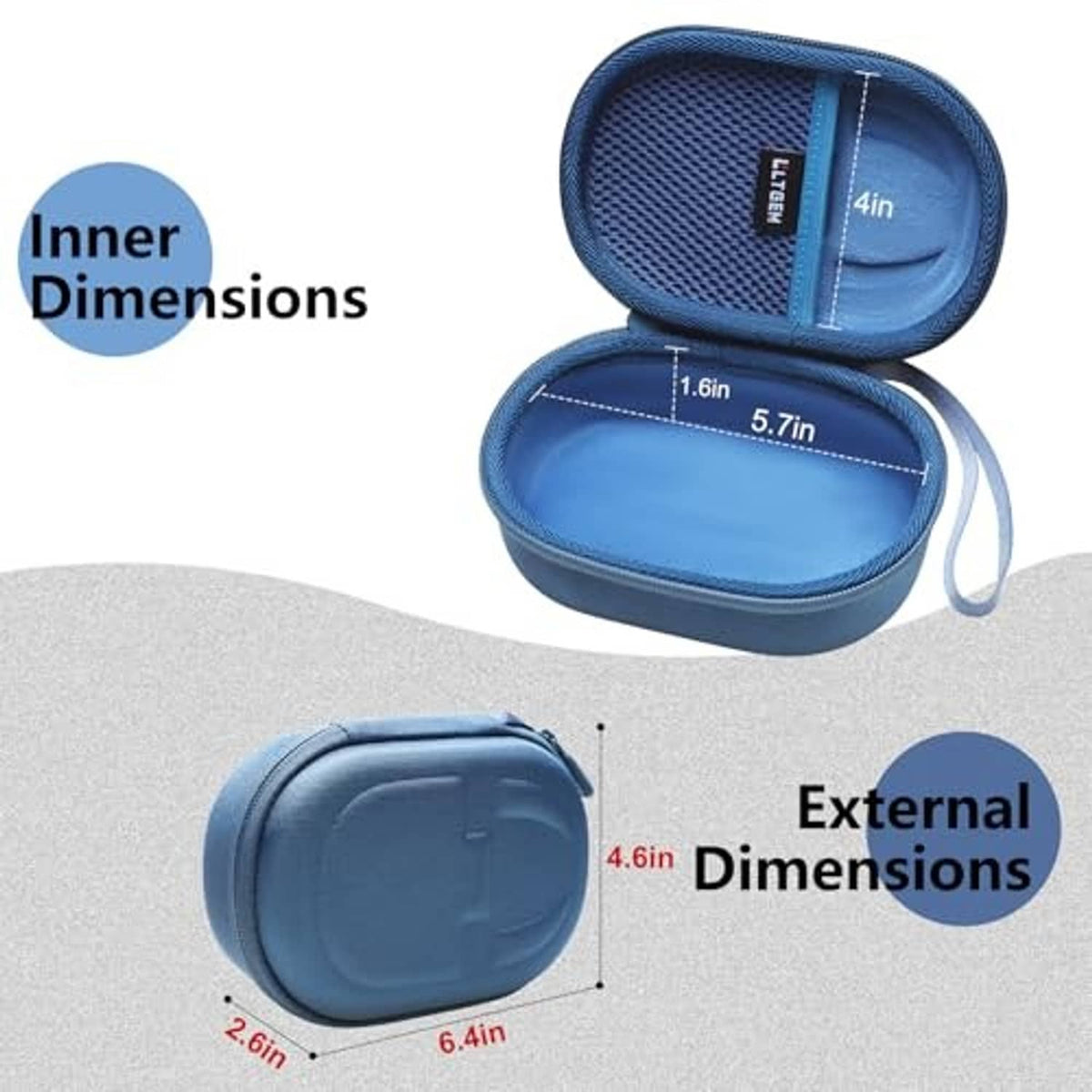 Blue zippered speaker case, open with molded interior divider and inner storage
