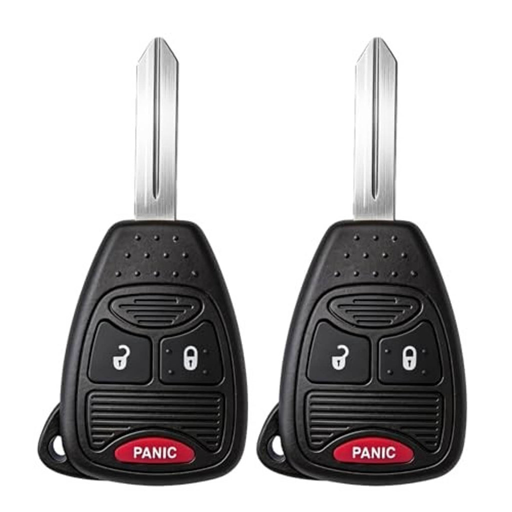 Black remote key fob with metal key blade, lock/unlock buttons and red Panic label