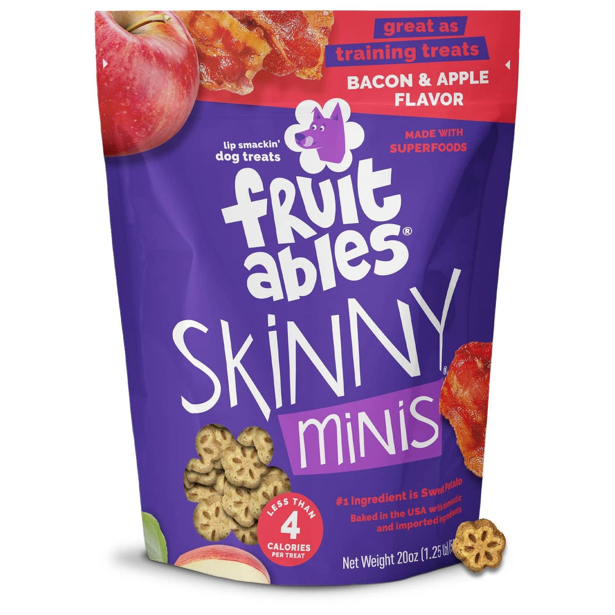 Fruitables Fruitables Skinny minis dog treat bag, purple, Bacon & Apple flavor