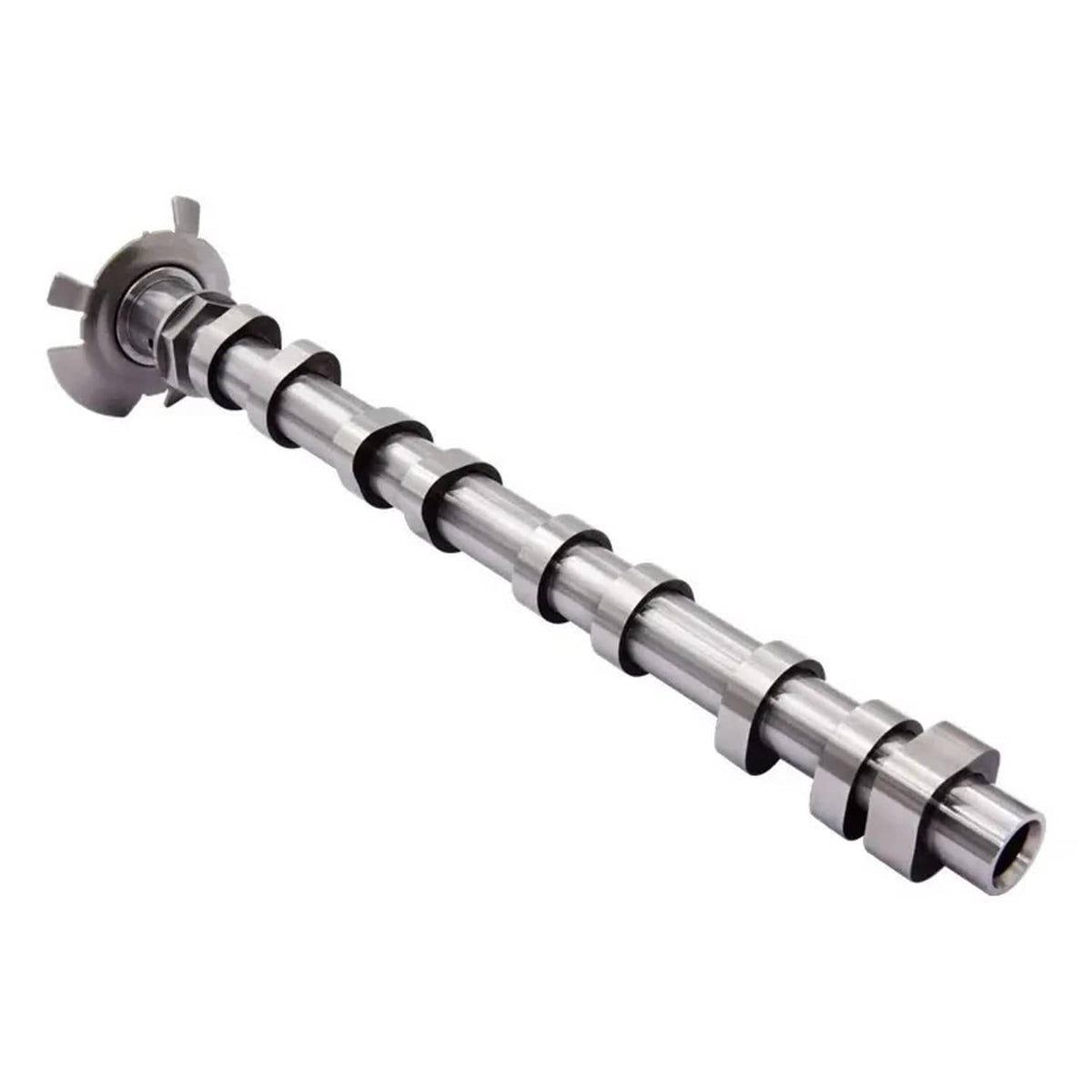 Camshaft shaft with metal gear and end sprocket
