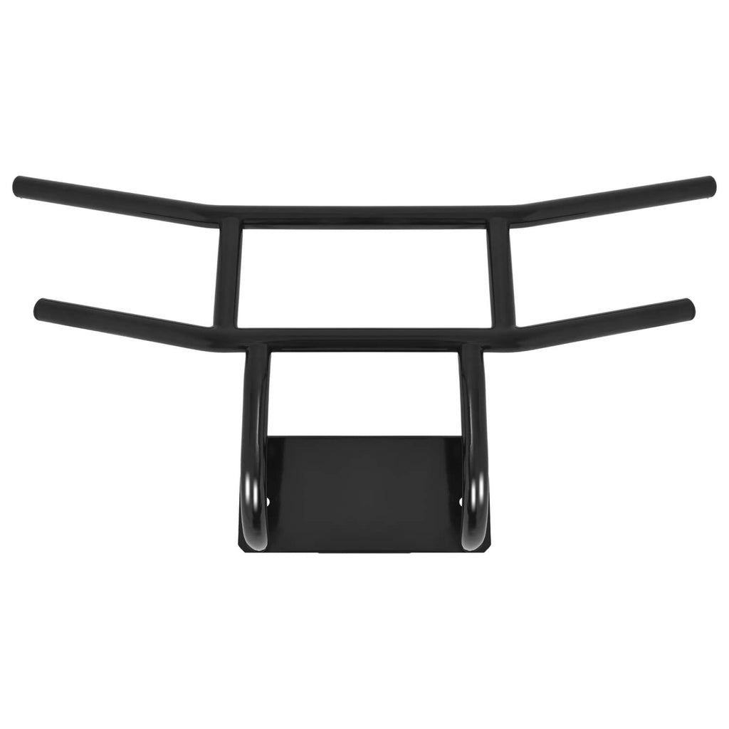 Black bumper brush guard grille-style front frame with side bars and center support