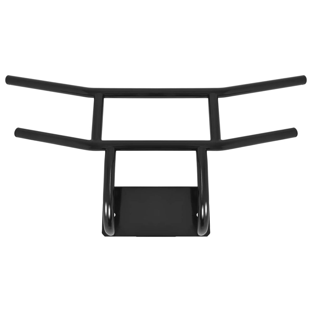 Black bumper brush guard grille-style front frame with side bars and center support