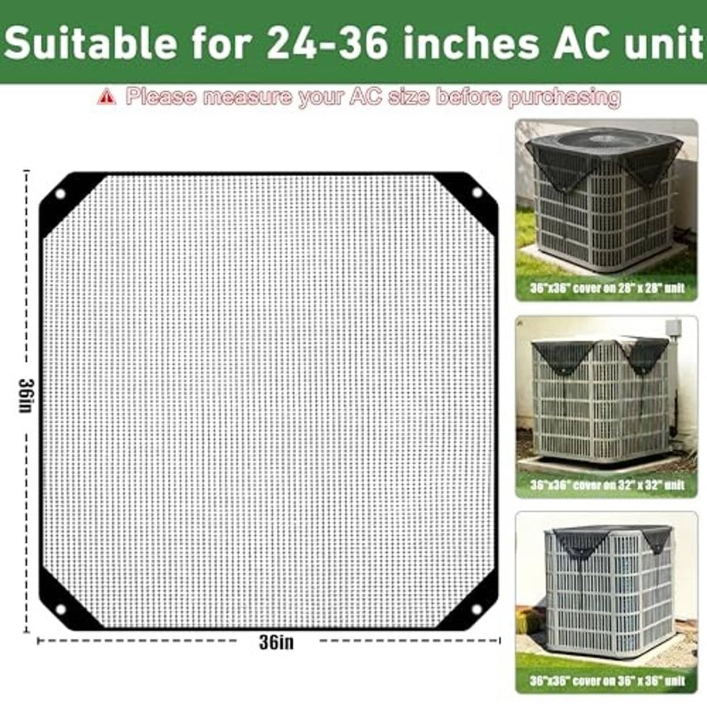 Mesh AC cover template with corner grommets and 36 in measurement marks