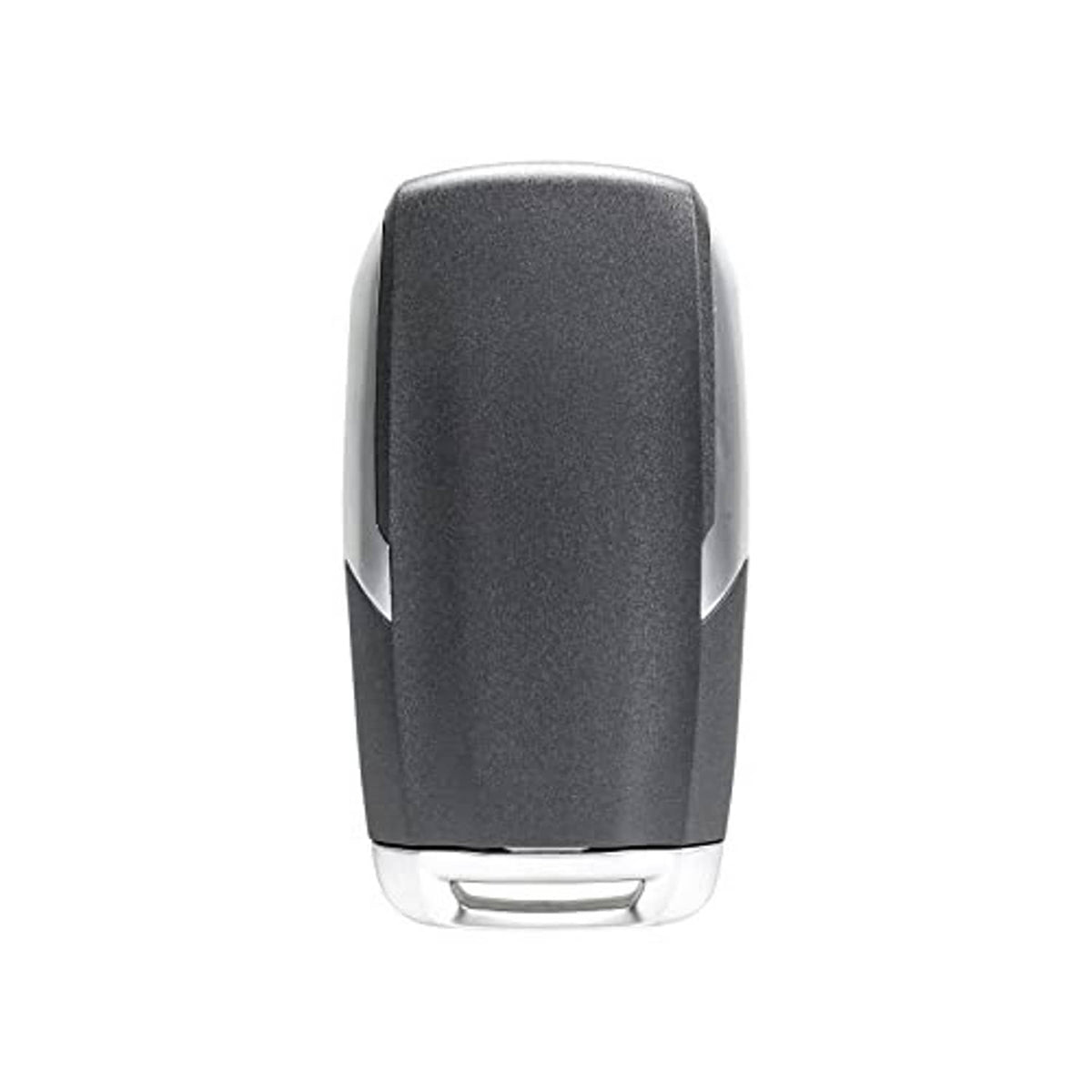Black keyless entry remote fob back view with smooth housing and metal key slot