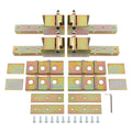 Heavy-duty weld-on hidden hinge plates with hardware and screws, rainbow zinc finish