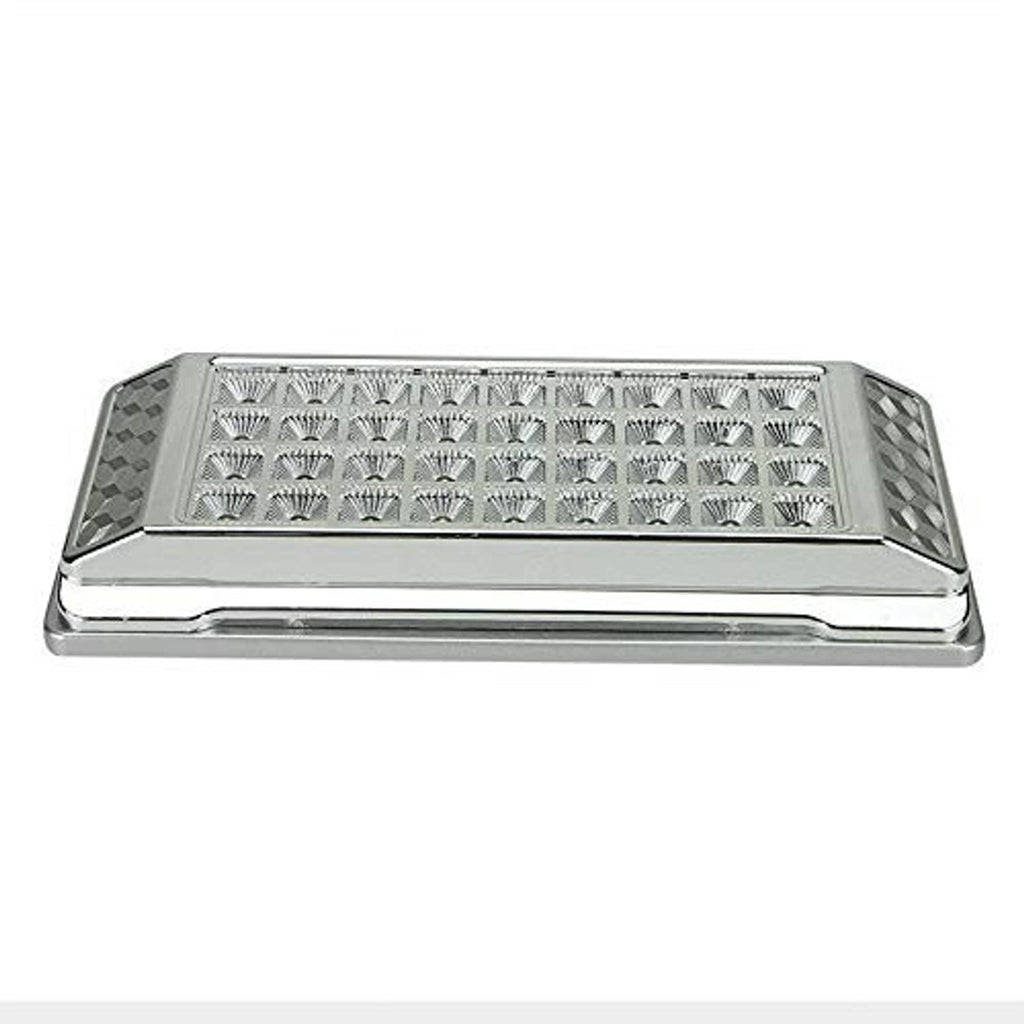 Slim rectangular LED dome light with clear lens and grid of white LED reflectors