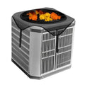 Black mesh AC unit cover with top opening, fitted over outdoor condenser