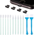 Phone cleaning kit: black dust plugs with white/blue brushes for device ports