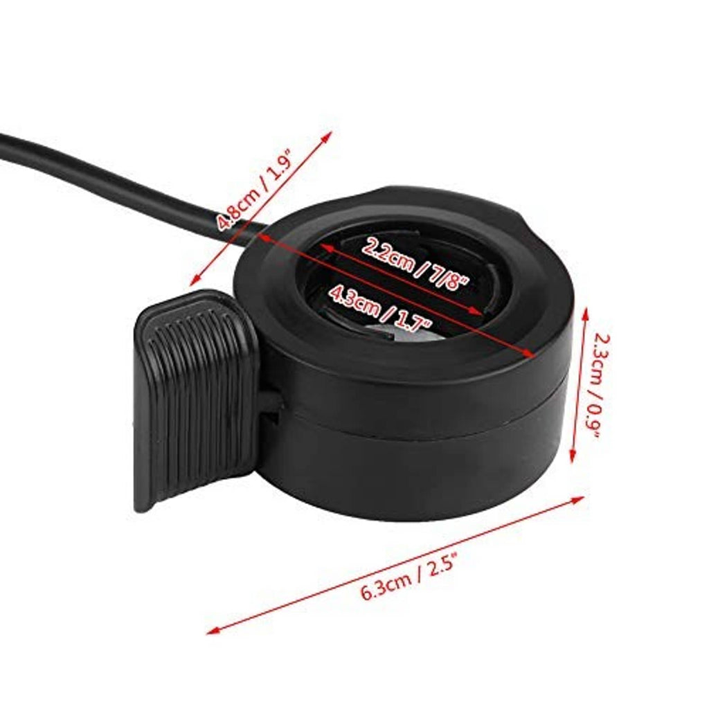 Black thumb throttle speed controller with labeled dimensions and ribbed grip
