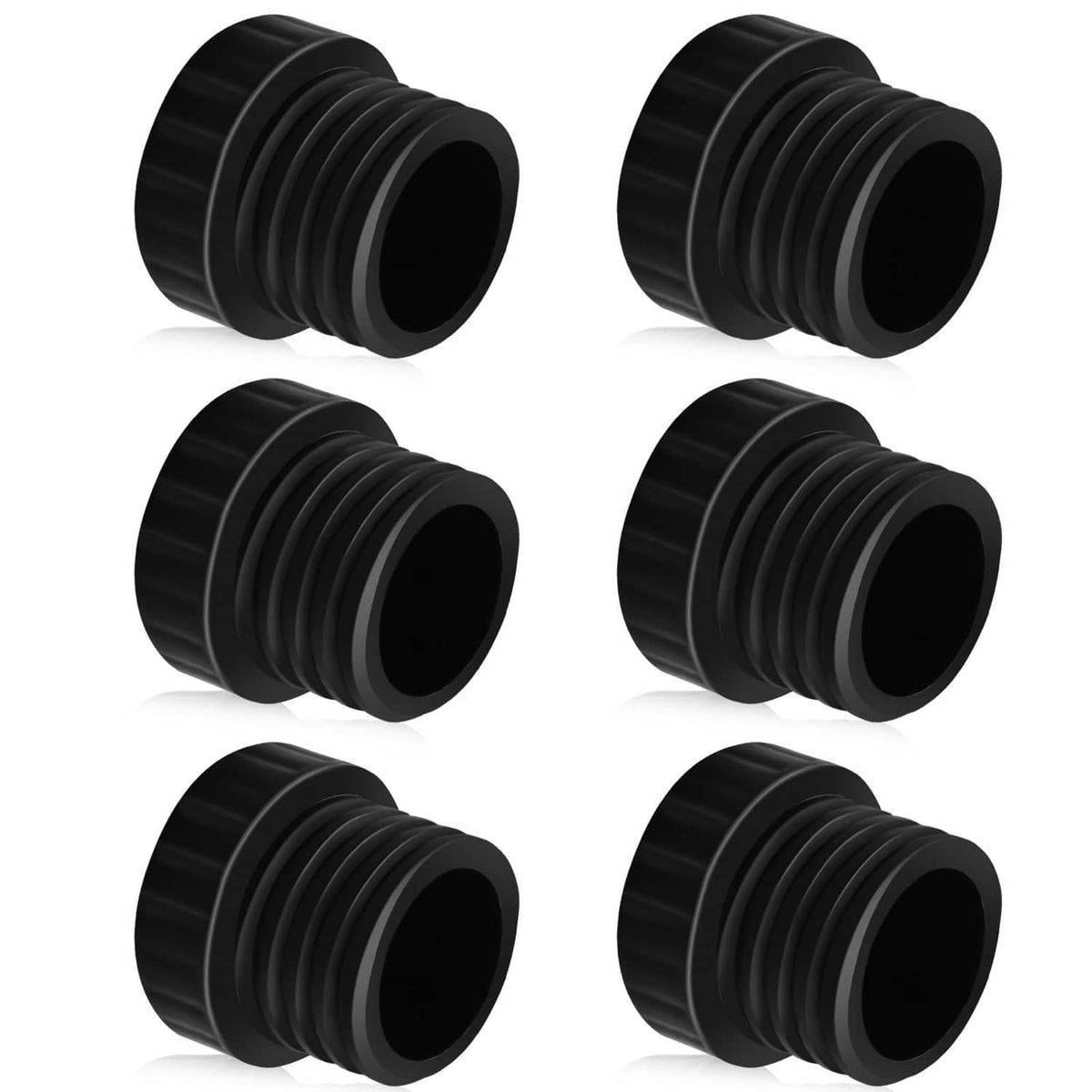 Black ribbed light bulb socket covers, 6-pack protective caps for unused sockets
