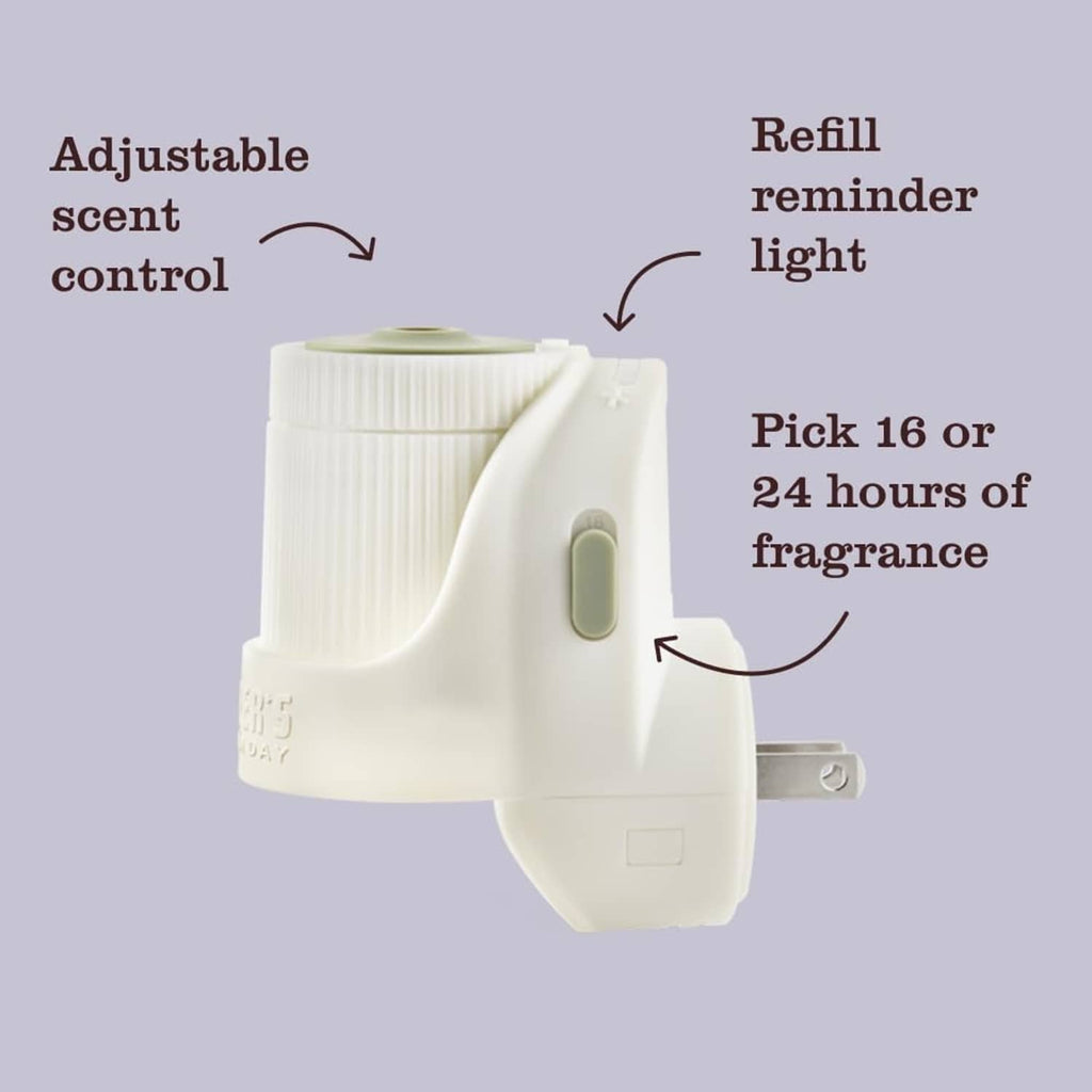White plug-in scented oil refill warmer with adjustable scent control light