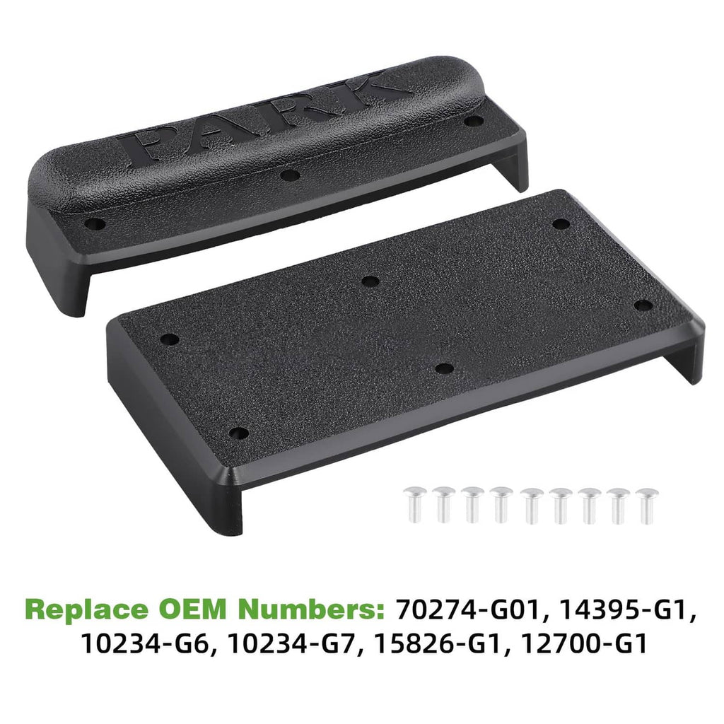 Black brake pedal pad pair with raised back supports and included fastening screws