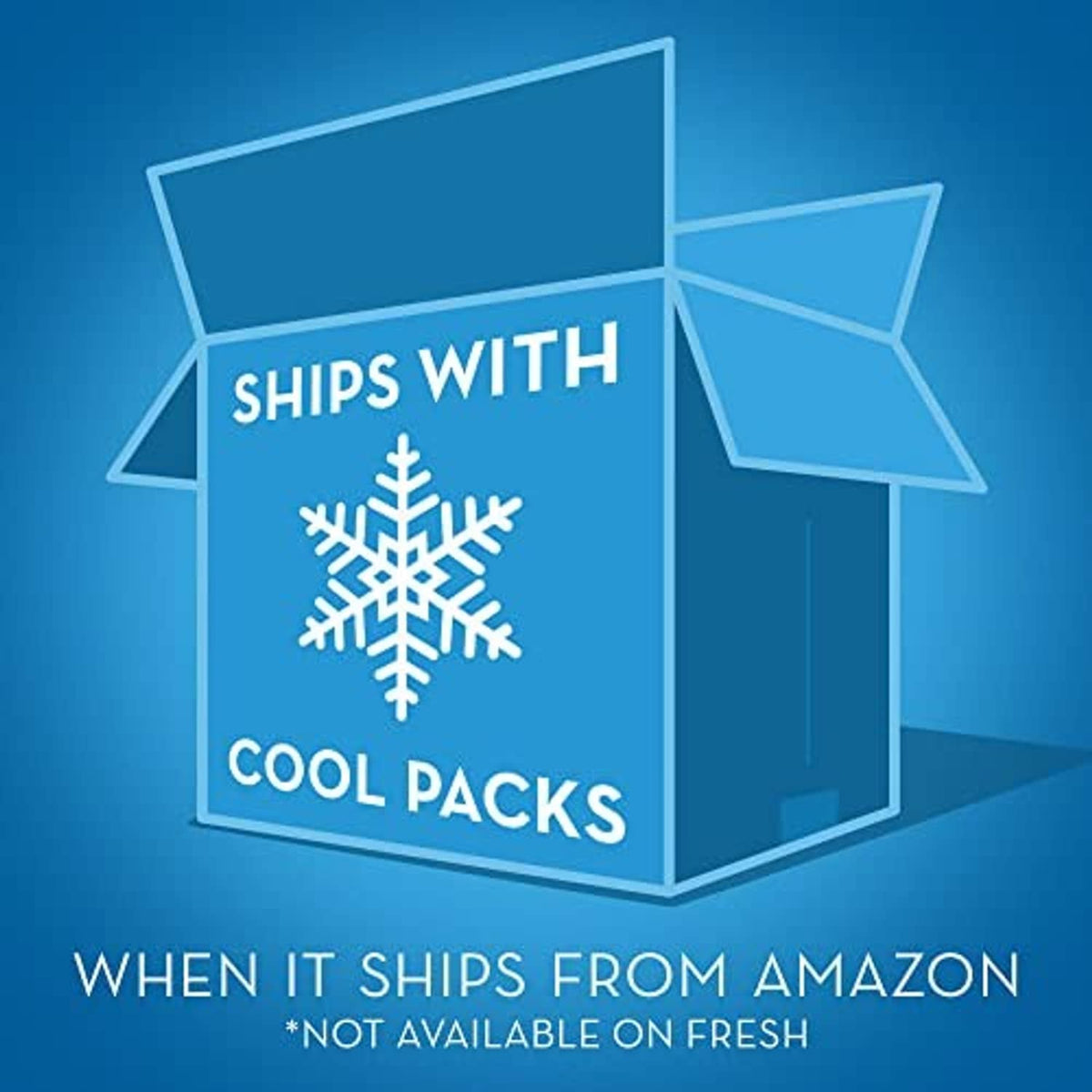 Shipping box graphic reading “Ships With Cool Packs” with snowflake icon