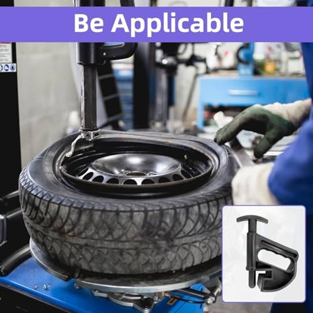 Universal tire bead clamp securing a mounted tire on a wheel changer
