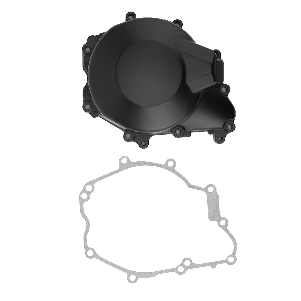Yamaha left engine crankcase stator cover with gasket, black finish, aluminum