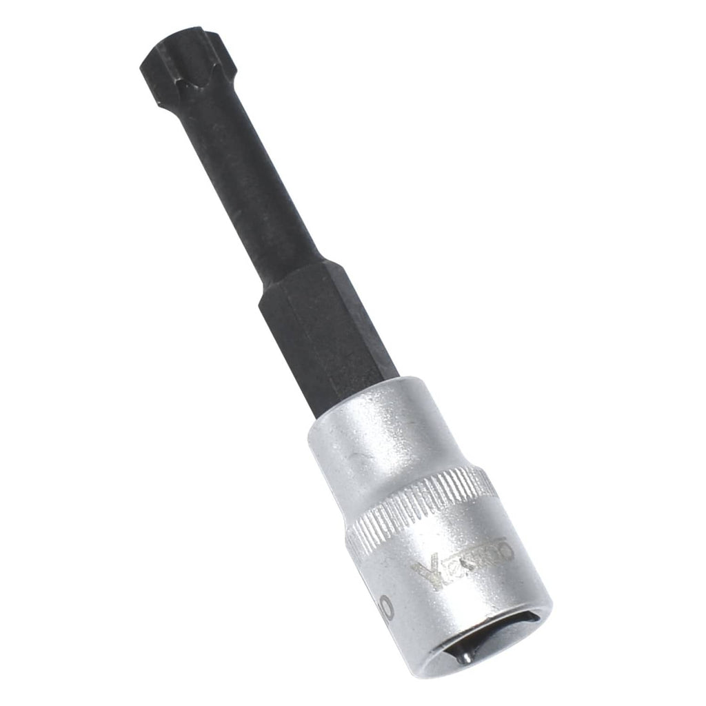 Flywheel mount bolt socket removal tool, black handle with silver hex socket