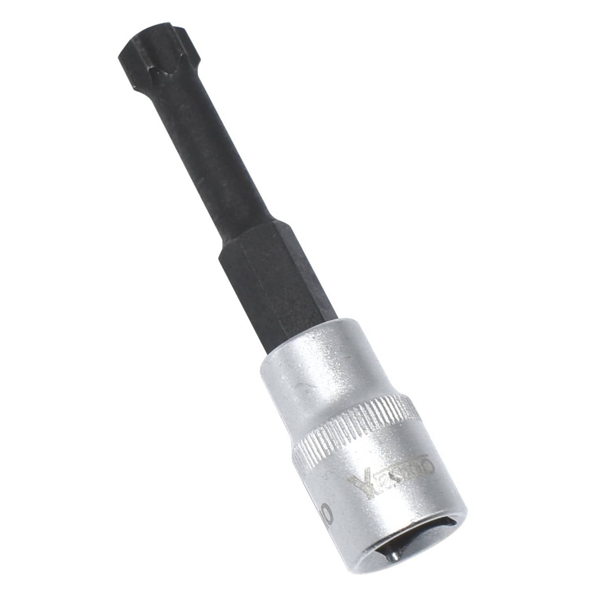 Flywheel mount bolt socket removal tool, black handle with silver hex socket