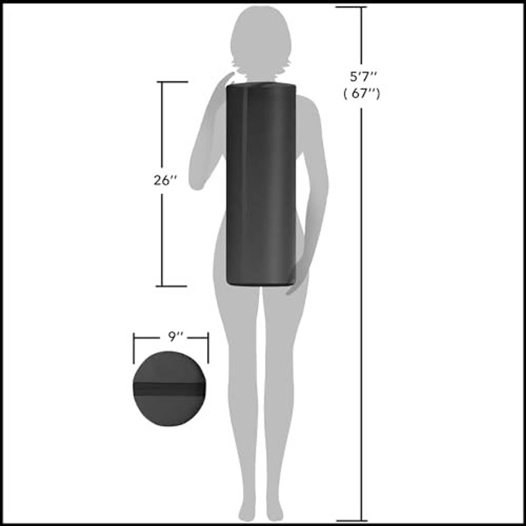 Black round bolster pillow pad size diagram: 26 x 9 x 5.7 in