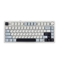 Light blue mechanical keyboard with white keys and dark media keys