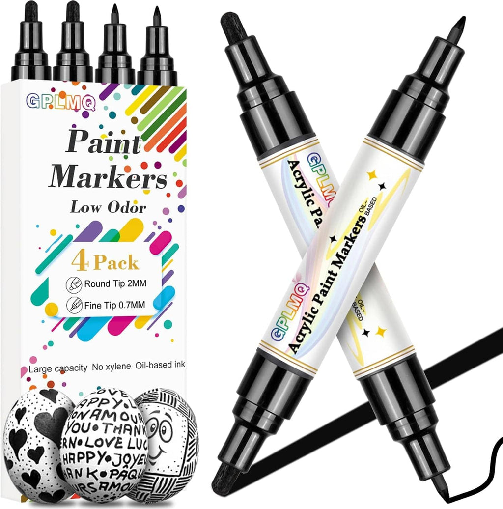 Two dual-tip acrylic paint markers with black barrels and dual nib tips for fine and medium